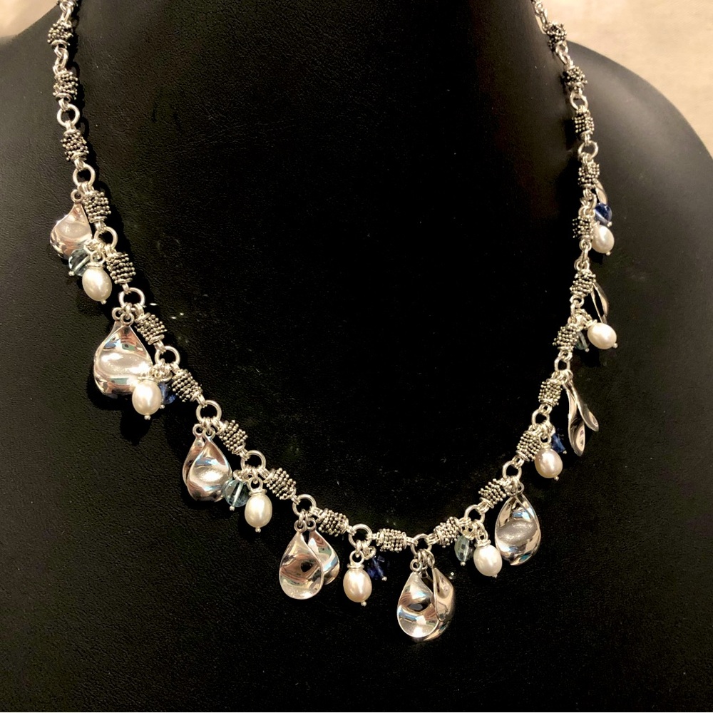 MICHAEL DAWKINS Starry Night Blue Topaz Cultured Pearl Sterling Silver Necklace - Picture 8 of 17